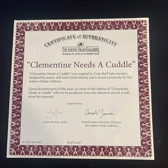 Ashton Drake Clementine SoTruely Real Lifelike Baby Monkey Doll - Picture 6 of 7